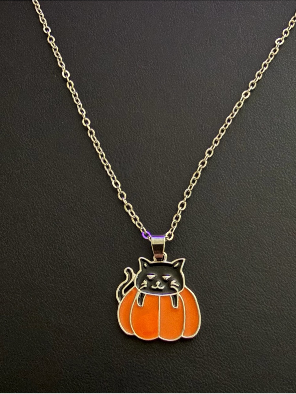 Black Halloween Cat in a Pumpkin Necklace 🎃🐈‍⬛